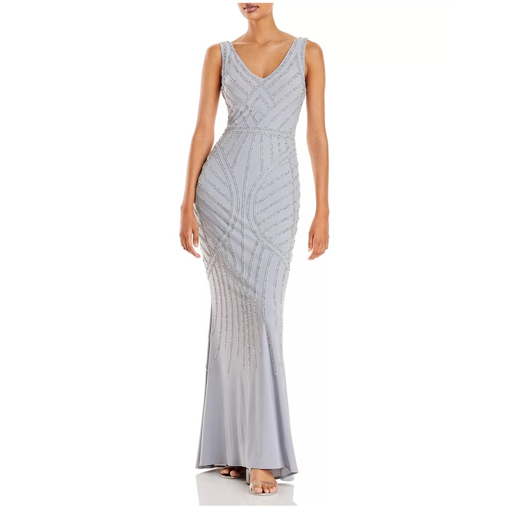 Aqua Silver Beaded Gown Size 6